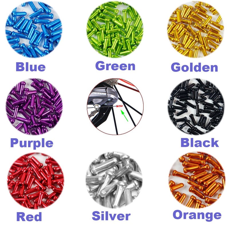 Vturboway 8 Color 80 Pcs, Cable End Crimps, Bike Cable End Caps, Alloy Road Mountain Bikes Brake Tips Shifter, 10 Pcs For Each Color Of Red Black Golden Silver Green Blue Purple Orange - Image 3