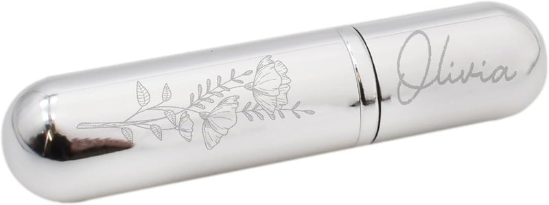 Personalised Engraved with Name Flower Design 6ml Capacity Perfume Atomiser Presented in a Velvet Pouch
