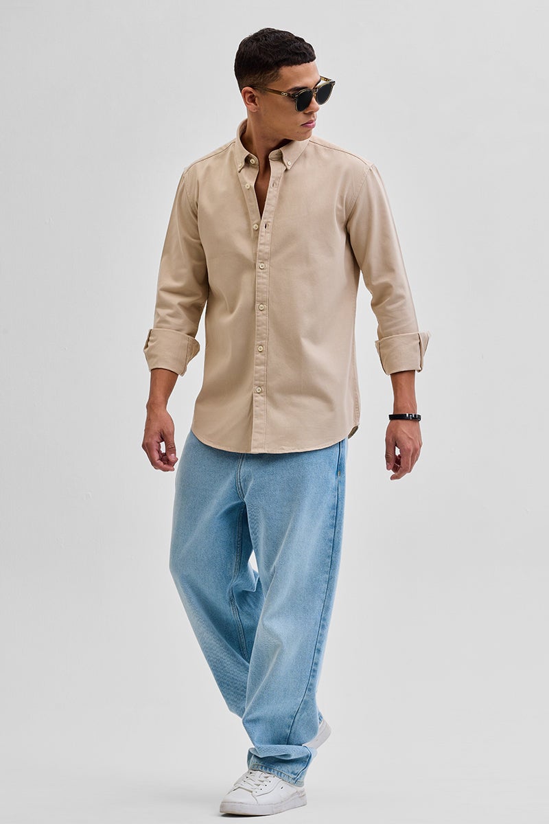 SNITCH Beige Solid Twill Shirt - Image 3