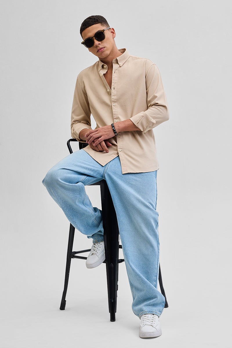 SNITCH Beige Solid Twill Shirt - Image 5