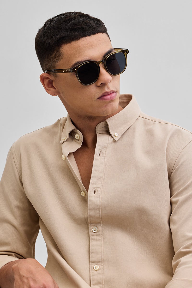 SNITCH Beige Solid Twill Shirt - Image 4