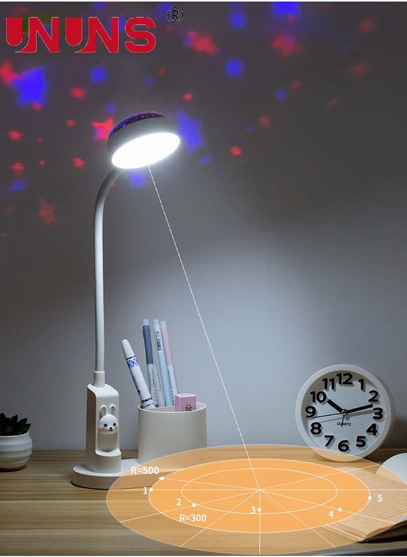 UNUNS - USB Rechargeable Desk Lamp,360°Rotation LED Table Light With Pen Holder And Projection Function,3 Color Modes,Desk Lamp White - Image 1