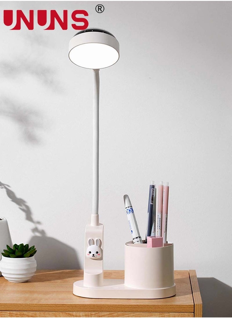 UNUNS - USB Rechargeable Desk Lamp,360°Rotation LED Table Light With Pen Holder And Projection Function,3 Color Modes,Desk Lamp White - Image 1