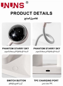 UNUNS USB Rechargeable Desk Lamp,360°Rotation LED Table Light With Pen Holder And Projection Function,3 Color Modes,Desk Lamp White  - Image 5