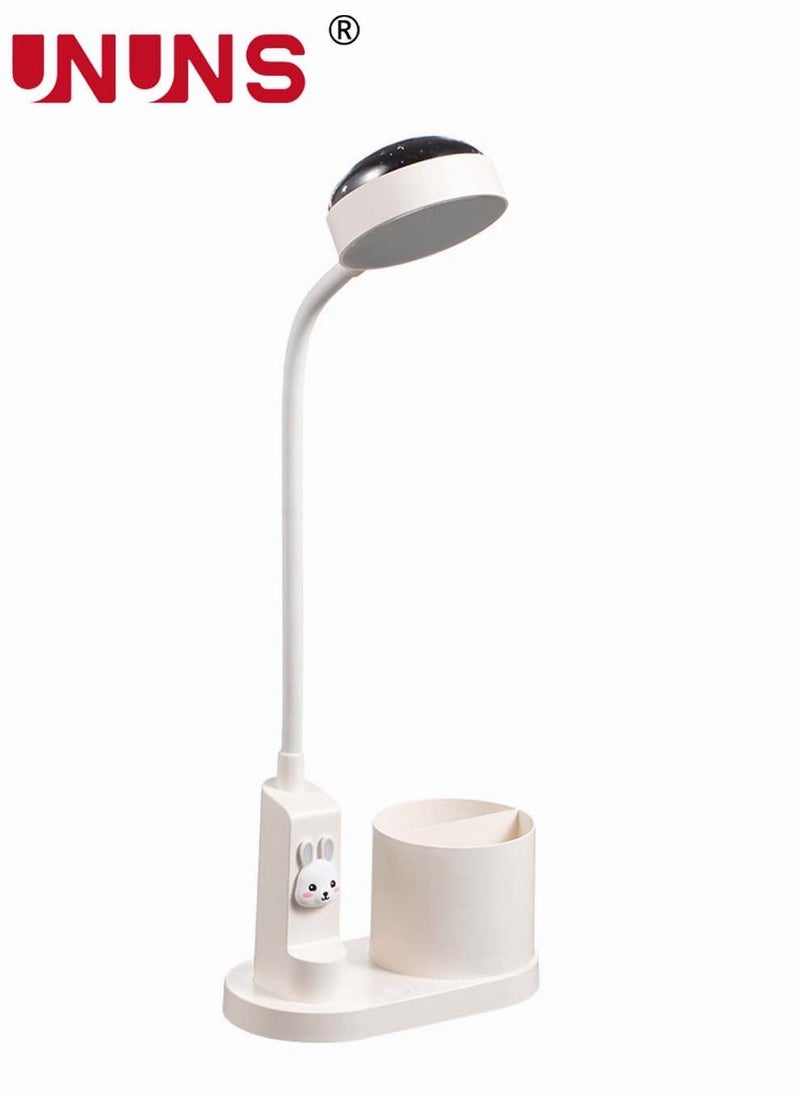 UNUNS - USB Rechargeable Desk Lamp,360°Rotation LED Table Light With Pen Holder And Projection Function,3 Color Modes,Desk Lamp White - Image 1