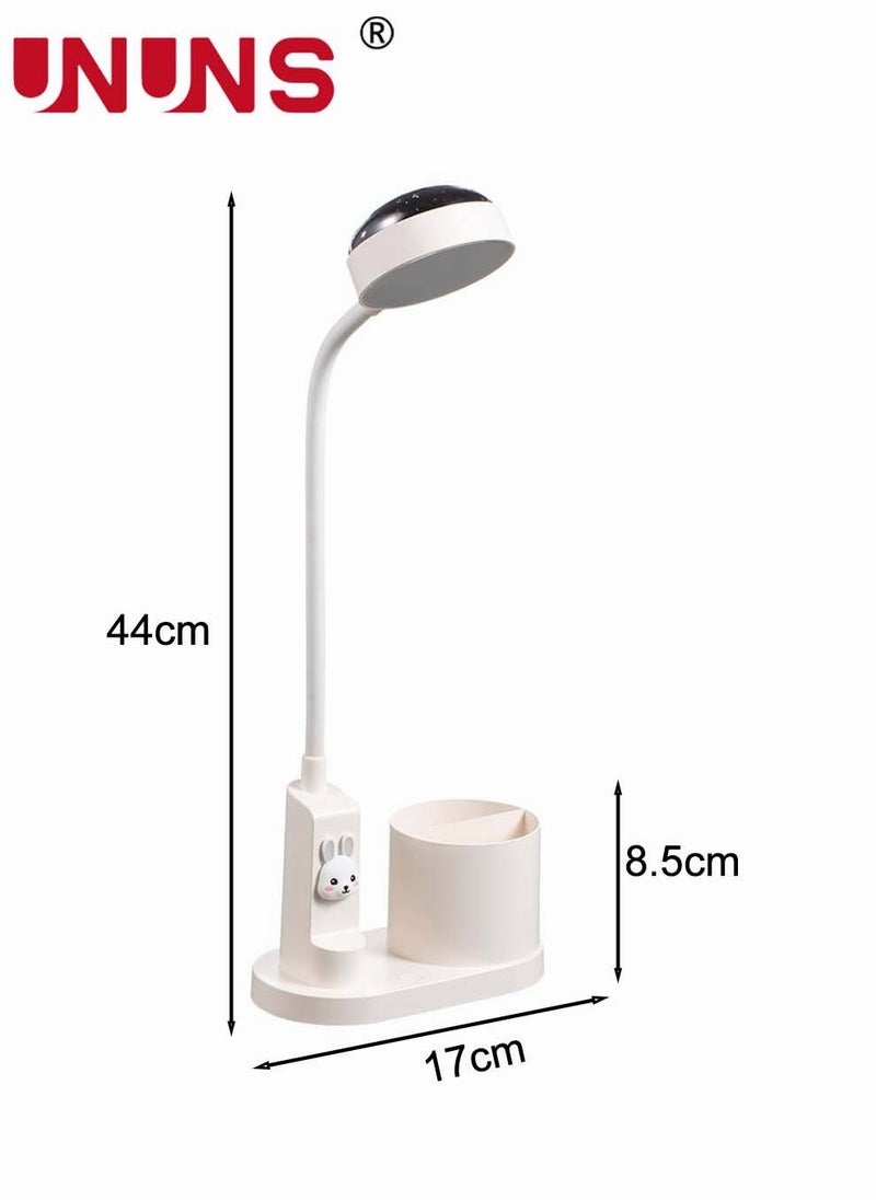 UNUNS - USB Rechargeable Desk Lamp,360°Rotation LED Table Light With Pen Holder And Projection Function,3 Color Modes,Desk Lamp White - Image 1