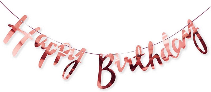 SOI Happy Birthday Toy Banner Bunting Metallic Cursive Design Set (Rose Gold Bunting) - Image 4