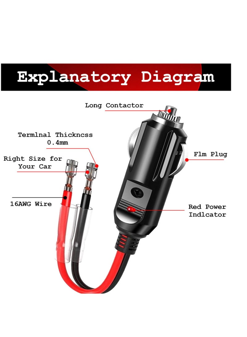 SYOSI Cigarette Lighter Plug, 12V Car Cigarette Lighter Plug With Lead and Wiring, 2 Pack 16 AWG Car Replacement Cigar Female Socket Male Plug, Lighter Male Plug Adapter, for Motorcycle Car Tractor - Image 4