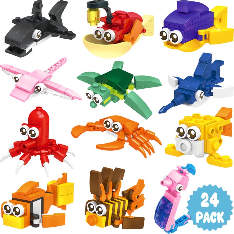 Qinline 24 Pack Easter Gifts for Kids 812 Sea Animal Building Blocks Kit with Gift Cards for Kids School Classroom Class Prefilled Easter Party Favors Exchange for Boys Girls Stuffers Egg Fillers - Image 3