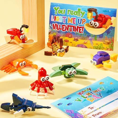 Qinline 24 Pack Easter Gifts for Kids 812 Sea Animal Building Blocks Kit with Gift Cards for Kids School Classroom Class Prefilled Easter Party Favors Exchange for Boys Girls Stuffers Egg Fillers - Image 5