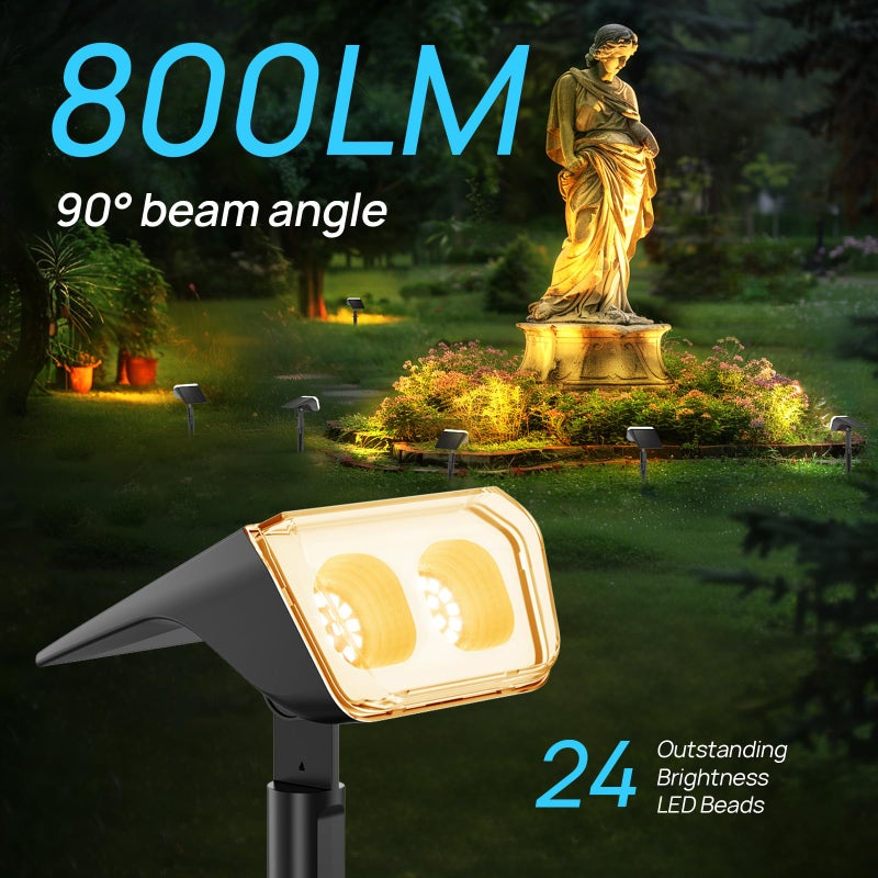 Consciot Solar Spot Lights Outdoor Waterproof, 24 LED Dusk-to-Dawn Solar Spotlight, 2 in 1 Adjustable Wall Lights, Warm White Solar Landscape Spotlights for Garden Yard Wall Walkway, 6 Pack - Image 3