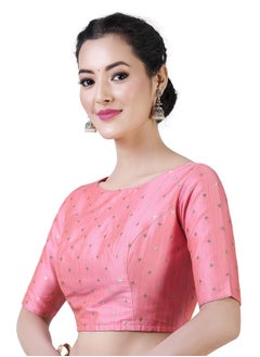 Studio Shringaar Studio Shringaar Women Silky Brocade Readymade Elbow Length Sleeves Saree Blouse(Pink, 48)  - Image 2
