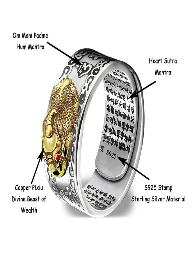 JAJAFOOK Feng Shui Ring 925 Stamp Stering Silver Pixiu Mantra Ring Original Lucky Fengshui Pi Xiu Wealth Protection Adjustable Rings Gifts for Men Women (Big Pixiu, Small) - Image 2