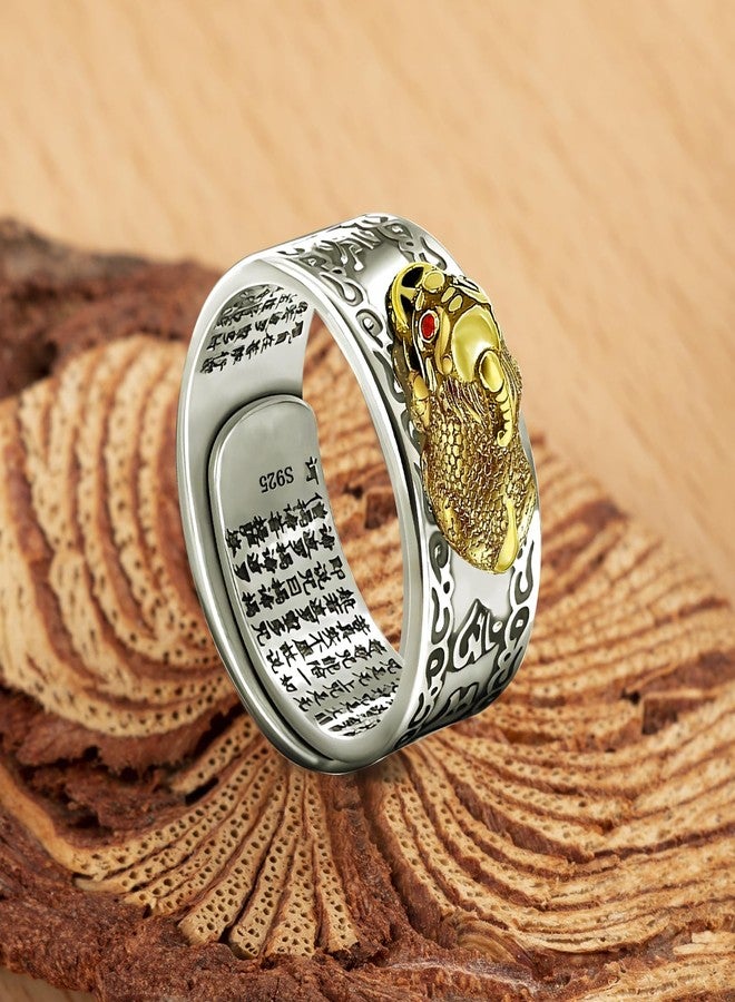 JAJAFOOK Feng Shui Ring 925 Stamp Stering Silver Pixiu Mantra Ring Original Lucky Fengshui Pi Xiu Wealth Protection Adjustable Rings Gifts for Men Women (Big Pixiu, Small) - Image 3