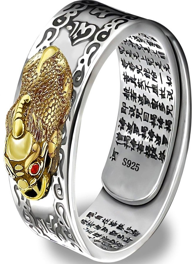 JAJAFOOK Feng Shui Ring 925 Stamp Stering Silver Pixiu Mantra Ring Original Lucky Fengshui Pi Xiu Wealth Protection Adjustable Rings Gifts for Men Women (Big Pixiu, Small) - Image 1