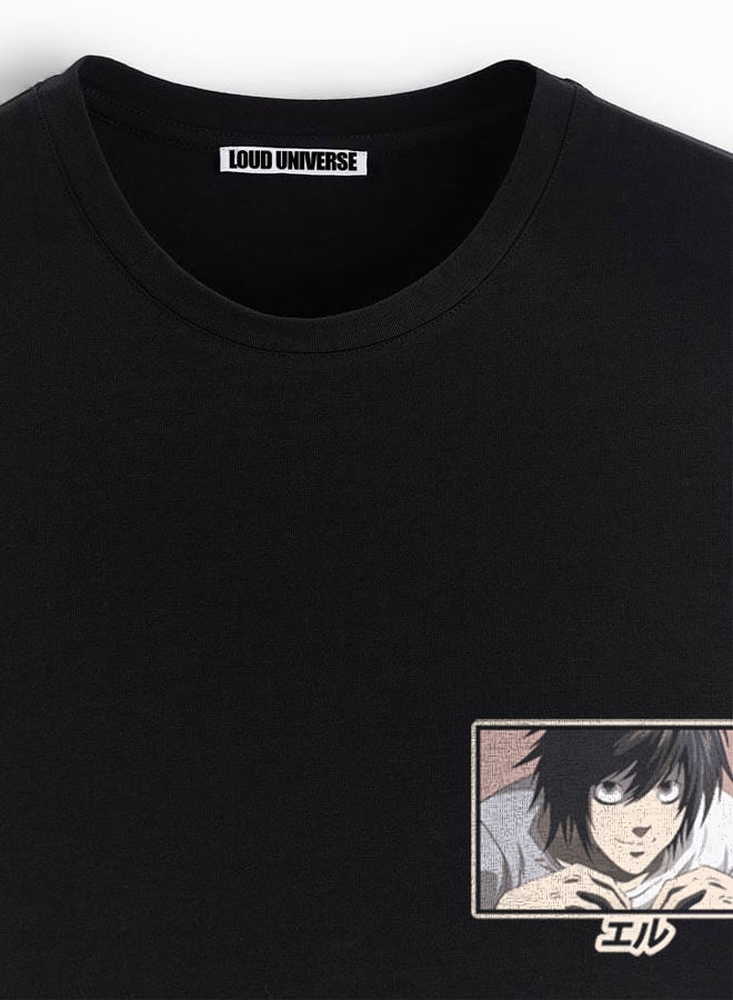 Death Note Black Tshirt Death Note Anime Black Tee Japanese Comic Style Manga Tee Cute Eru L Lawliet-Kira