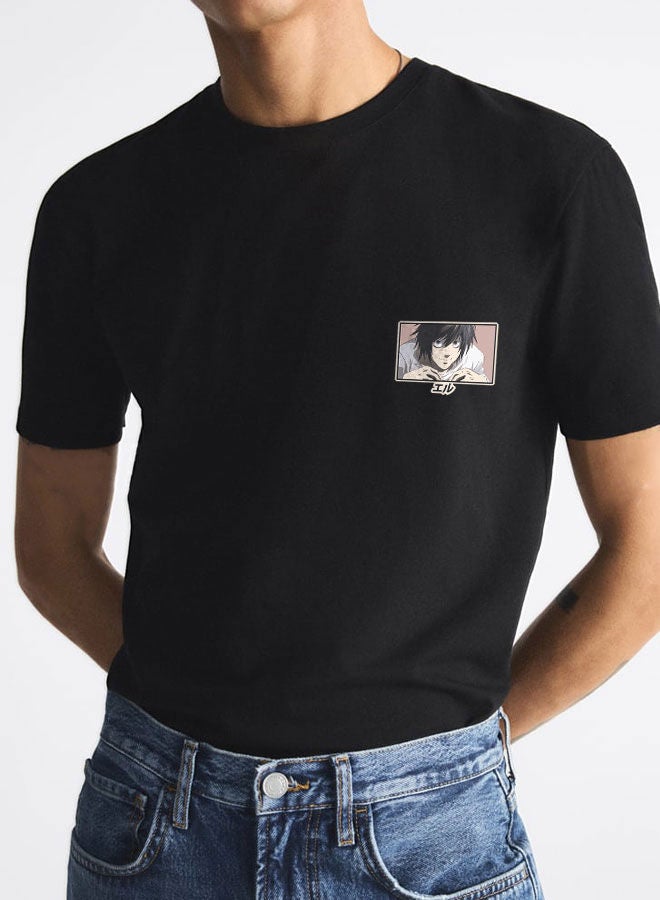 Death Note Black Tshirt Death Note Anime Black Tee Japanese Comic Style Manga Tee Cute Eru L Lawliet-Kira