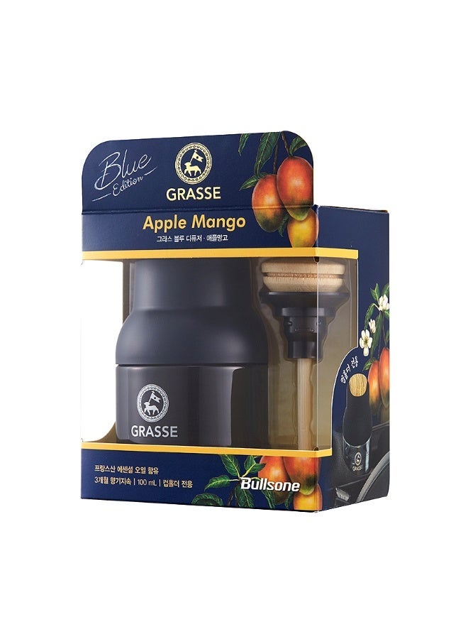 بولسون Bullsone Apple Mango Scent Grasse Luxury Car Air Freshener 100ml – Natural Essential Oil Diffuser, Premium French Grasse Car Perfume, Long-Lasting Up to 12 Weeks, Blue Edition - Image 1