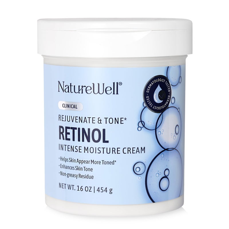 NATURE WELL Clinical Rejuvenate Tone Retinol Intense Moisture Cream 20 for Face Body Hands AntiAging Targets Discoloration Wrinkles Sun Damage Crepey Sagging Skin 16 Oz