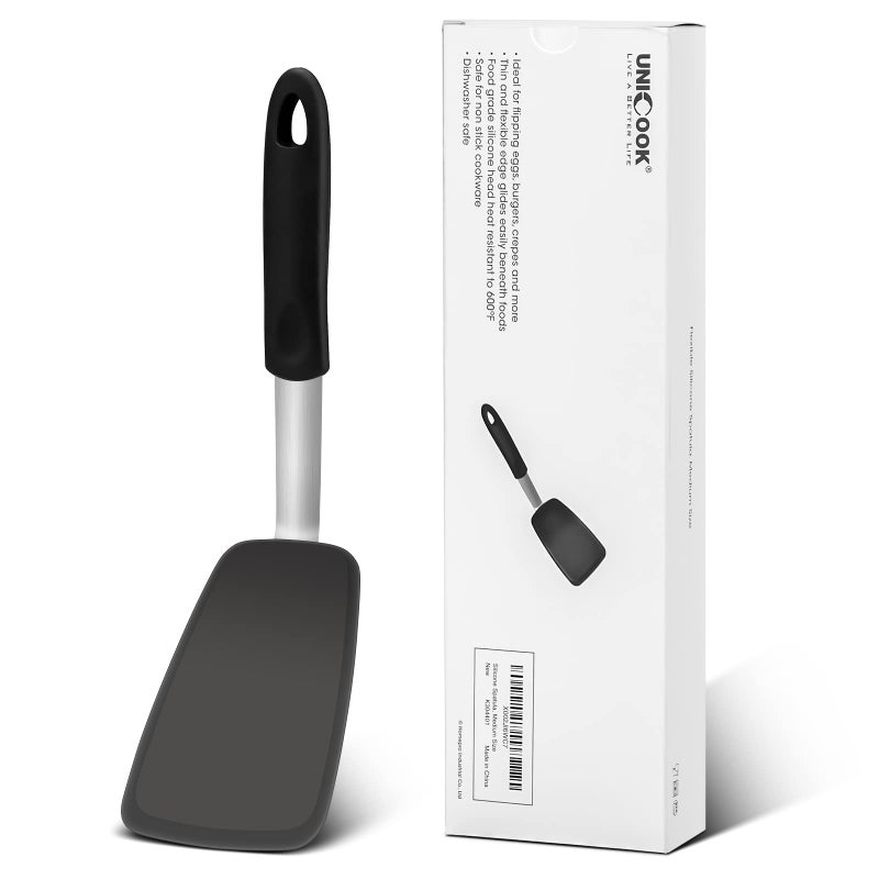 Unicook Flexible Silicone Spatula 600F Heat Resistant Silicone Turner for Nonstick Cookware Essential Kitchen Cooking Utensil Ideal for Flipping Eggs Pancake Burgers Crepes and More Medium