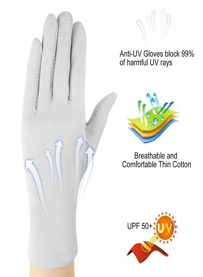 سينكاري قفازات سينكاري للحماية من أشعة الشمس فوق البنفسجية، 3 أزواج، مصنوعة من القطن المقاوم للانزلاق، تغطي كامل الأصابع، مناسبة للقيادة، للنساء (كاكي، رمادي، أسود) - Image 3