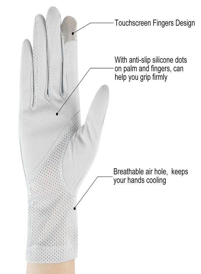سينكاري قفازات سينكاري للحماية من أشعة الشمس فوق البنفسجية، 3 أزواج، مصنوعة من القطن المقاوم للانزلاق، تغطي كامل الأصابع، مناسبة للقيادة، للنساء (كاكي، رمادي، أسود) - Image 2