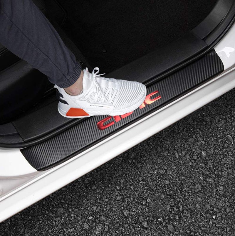 LEXLEY for Honda 2005-2023 2024 2025 2026 4-Door Civic Carbon Fiber Style Leather Door Sill Protector Anti-Dirty Scuff Plate Cover Guard Sills Protector Trim,Welcome Pedal Protect 4PCS -RED - Image 1