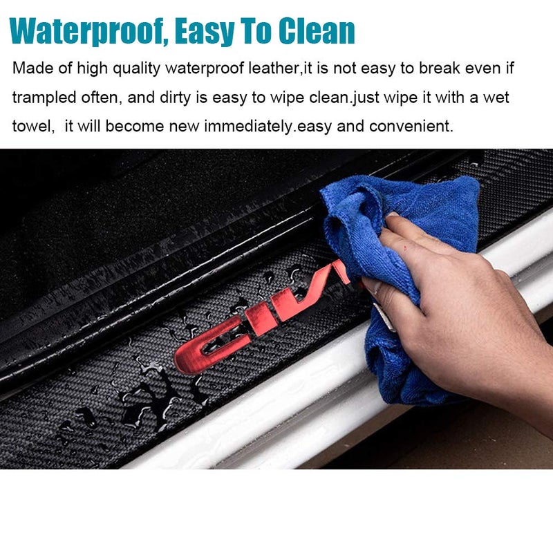 LEXLEY for Honda 2005-2023 2024 2025 2026 4-Door Civic Carbon Fiber Style Leather Door Sill Protector Anti-Dirty Scuff Plate Cover Guard Sills Protector Trim,Welcome Pedal Protect 4PCS -RED - Image 4