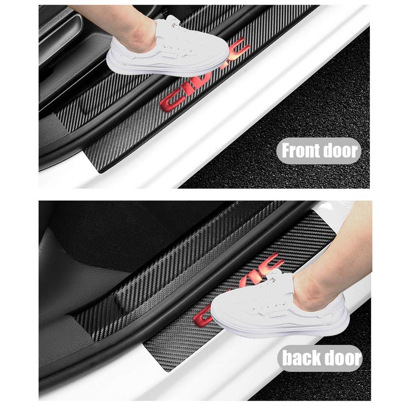 LEXLEY for Honda 2005-2023 2024 2025 2026 4-Door Civic Carbon Fiber Style Leather Door Sill Protector Anti-Dirty Scuff Plate Cover Guard Sills Protector Trim,Welcome Pedal Protect 4PCS -RED - Image 5