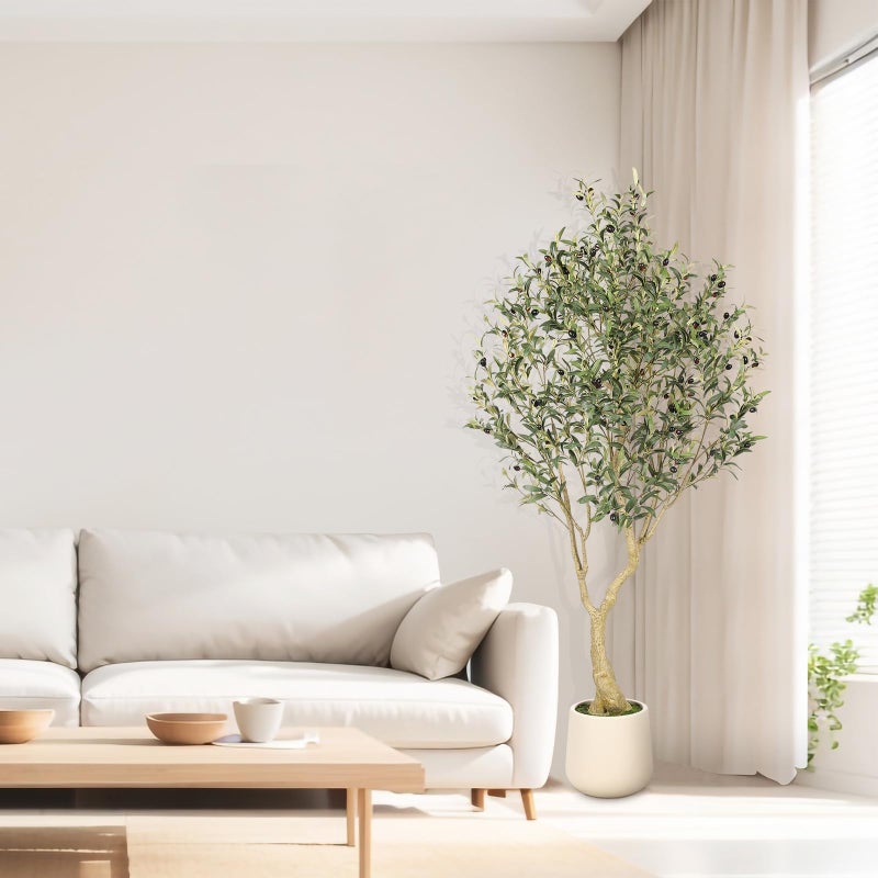 Realead 6ft Artificial Olive Tree with Tall Exquisite Planter - Realistic Faux Olive Tree with Thick Trunk and Lifelike Fruits - Large Fake Olive Tree for Home Office Decor - Image 2