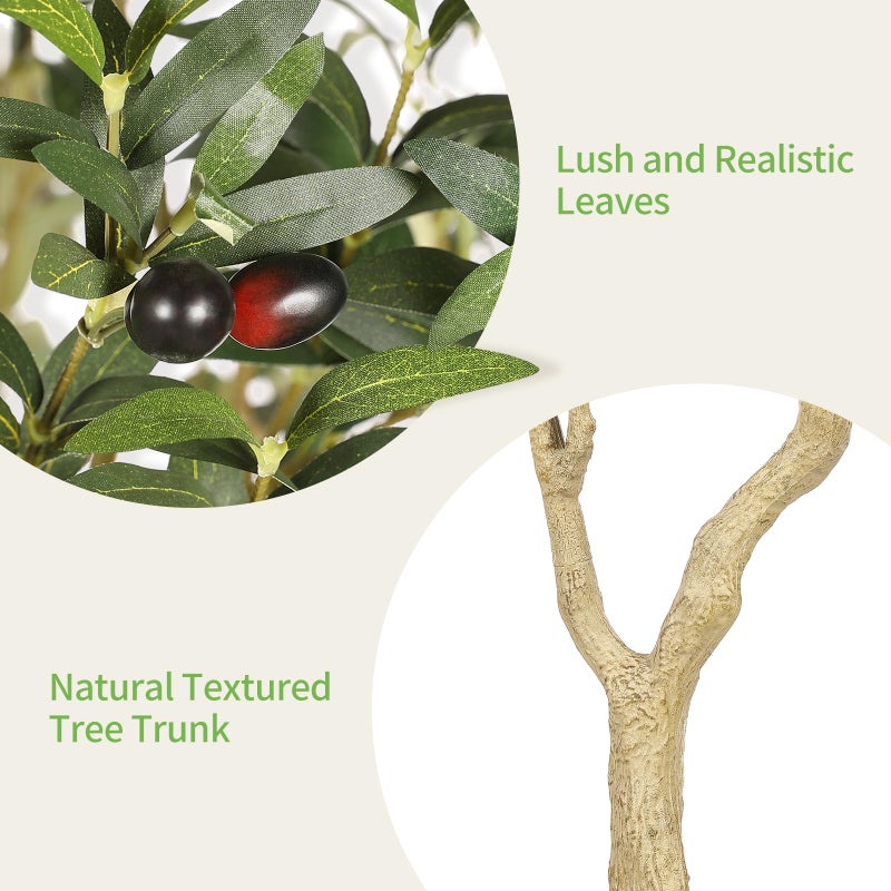 Realead 6ft Artificial Olive Tree with Tall Exquisite Planter - Realistic Faux Olive Tree with Thick Trunk and Lifelike Fruits - Large Fake Olive Tree for Home Office Decor - Image 4
