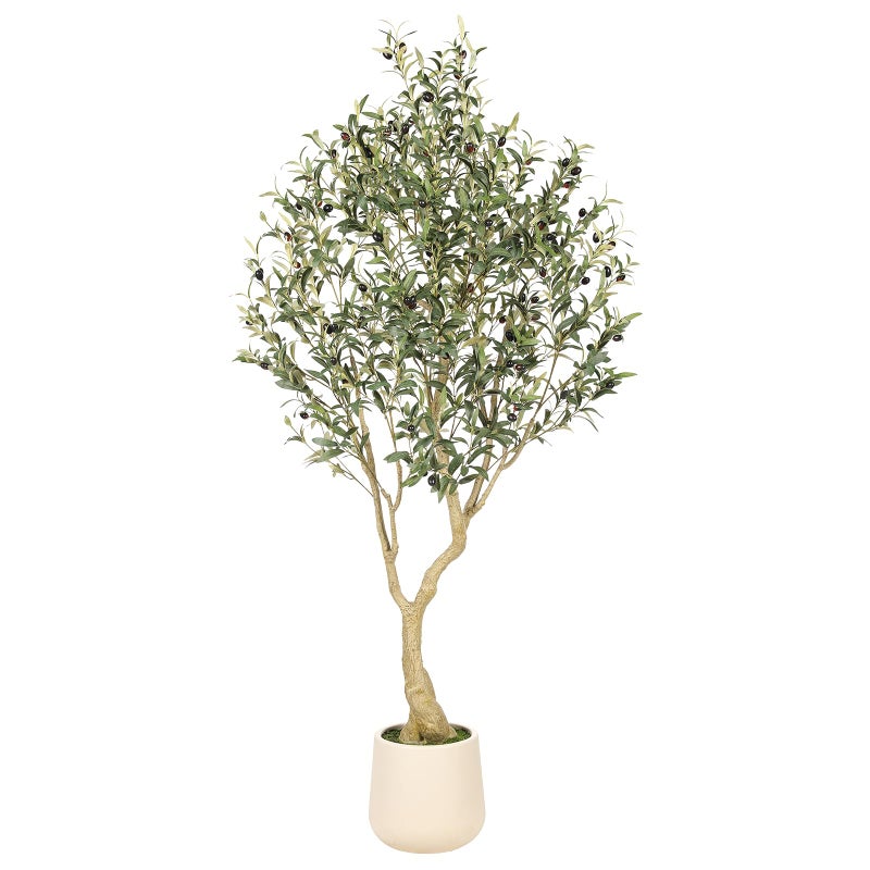 Realead 6ft Artificial Olive Tree with Tall Exquisite Planter - Realistic Faux Olive Tree with Thick Trunk and Lifelike Fruits - Large Fake Olive Tree for Home Office Decor - Image 1