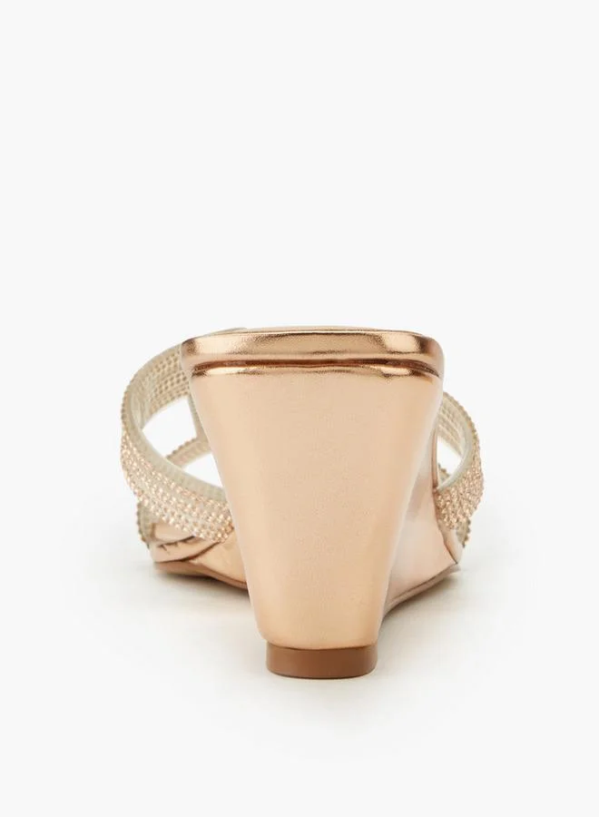 Celeste ROSE GOLD Women Embellished Wedge Heel Sandals for Women | Best Price UAE