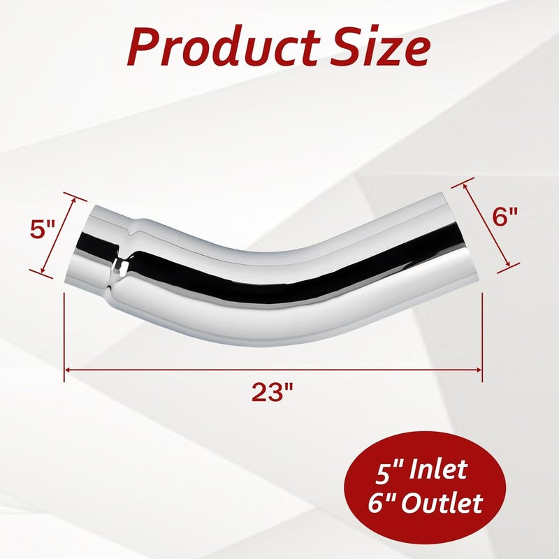BIGREAT 5 Inch Chrome Plated Diesel Exhaust Elbow Tip - 5'' Inlet, 6'' Outlet, 23'' Length - Image 2