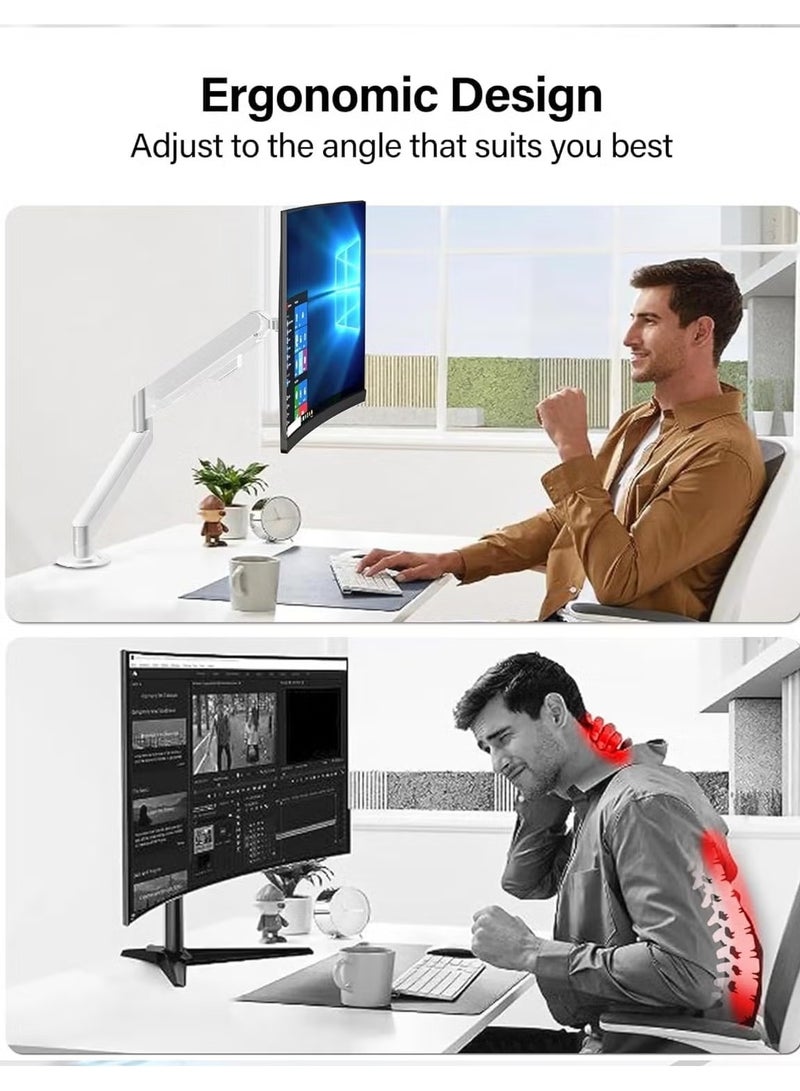 روك بو حامل شاشة بذراع مفرد بحركة كاملة مع قاعدة للتثبيت (يحمل حتى 9 كجم) مع نابض غازي لشاشات الكمبيوتر LCD وLED من 17 إلى 32 بوصة - Image 5