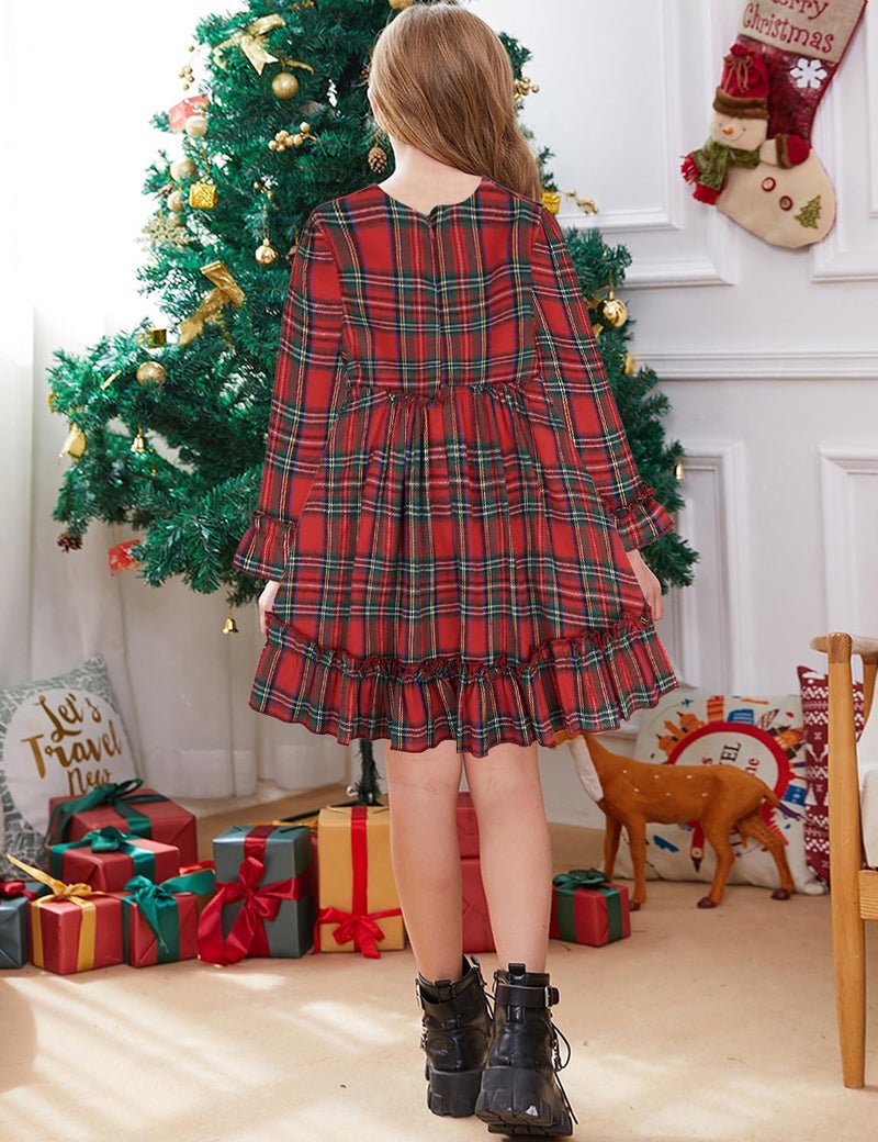 AGQT Toddler Girl Plaid Dress Long Sleeve Ruffle Check Dress Red Plaid Size 2-3 Years - Image 3