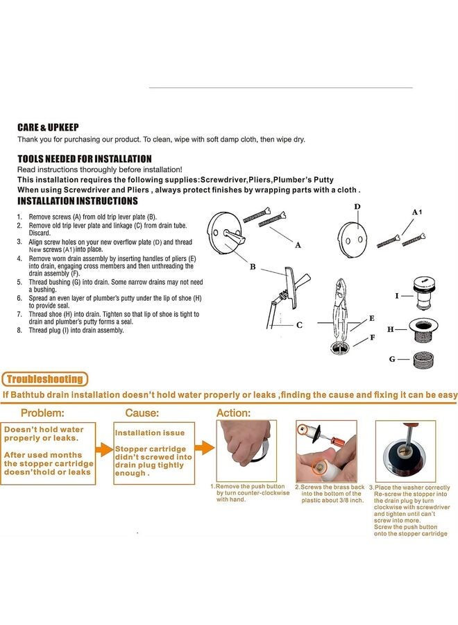 Tip-Toe Tub Trim Set with Two-Hole Overflow Faceplate, Replacement Bath Drain Trim Kit with 2-Hole Overflow Faceplate and Universal Fine/Coarse Thread (Black/Electroplate) (Color : Ele - Image 5