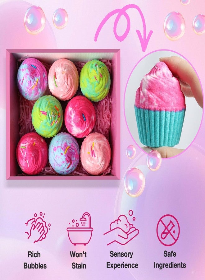 Santrela Bath Bombs for Kids with Surprise Jewelry Toys Inside, 8 Cupcake Bath Bombs Gifts Set, Girls, Teens, Kids Birthday Christmas Gift, Handmade Fizzy Bubble Spa Bath Ball for Girls Daughter Granddaughter - Image 4
