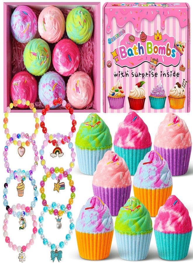 Santrela Bath Bombs for Kids with Surprise Jewelry Toys Inside, 8 Cupcake Bath Bombs Gifts Set, Girls, Teens, Kids Birthday Christmas Gift, Handmade Fizzy Bubble Spa Bath Ball for Girls Daughter Granddaughter - Image 1