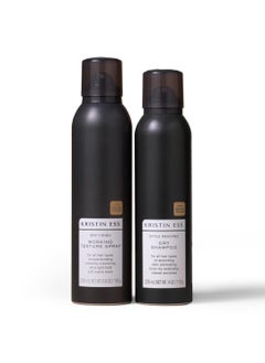 Kristin Ess Kristin Ess Hair Dry Styling Set  Vitamin C Dry Shampoo Powder Spray  Light Hold Texturizing Spray  Volumizing  Oil Absorbing  Shine Enhancing for Dark Brunette  Blonde Hair  Sulfate Free 