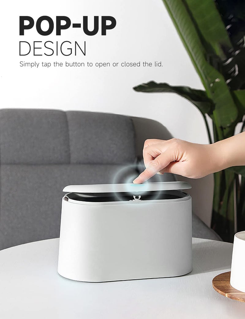 MONGTINGLU Mini Trash Can with Lid Removable Small Garbage Can, Tiny Plastic Trash Bin, Pop Up Countertop Wastebasket, Counter Garbage Lint Bin for Bathroom,Office,Kitchen,Desk(White) - Image 3