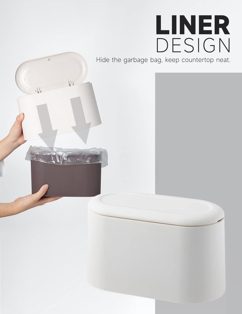 MONGTINGLU Mini Trash Can with Lid Removable Small Garbage Can, Tiny Plastic Trash Bin, Pop Up Countertop Wastebasket, Counter Garbage Lint Bin for Bathroom,Office,Kitchen,Desk(White) - Image 5