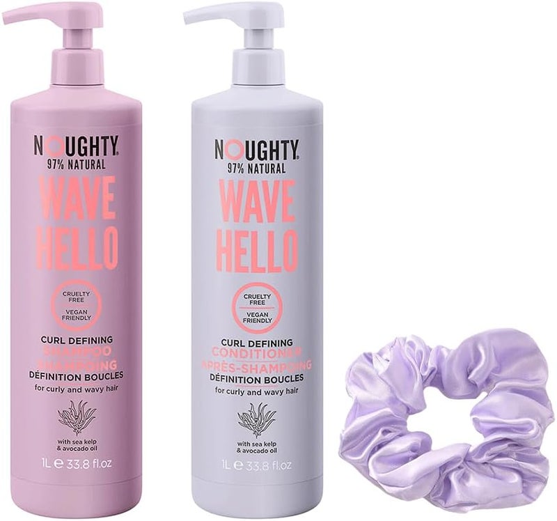 Noughty 97 Natural Wave Hello Shampoo and Conditioner Duo Curl Defining Sulphate Free Vegan Hair Care Set Vitamin Rich Formula for Curly Wavy Hair Supersize1L