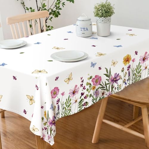 DISENB Spring Tablecloth 60 x 84 Inch, Wildflowers Floral Butterfly Table Cloth, Stain and Wrinkle Resistant Washable Rectangle Table Cover for Indoor Outdoor Holiday Party Picnic Dinner Decor - Image 2