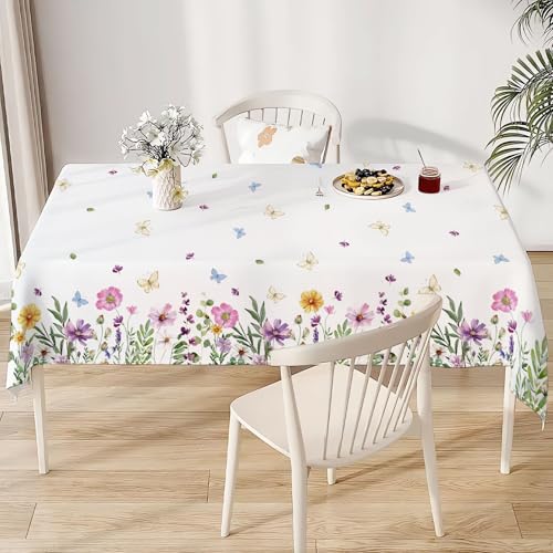 DISENB Spring Tablecloth 60 x 84 Inch, Wildflowers Floral Butterfly Table Cloth, Stain and Wrinkle Resistant Washable Rectangle Table Cover for Indoor Outdoor Holiday Party Picnic Dinner Decor - Image 3