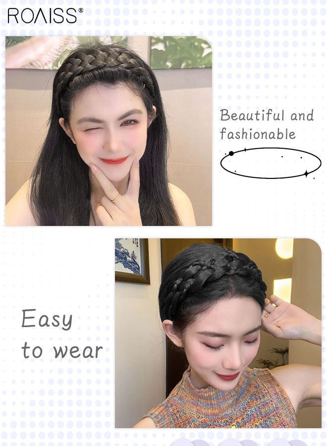 رويس قطعتان من عقال الشعر المضفور الأنيق للنساء، عصابات شعر مستعار مضفرة غير مرئية مصنوعة يدويًا ، إكسسوارات شعر مضفرة يدويًا غير قابلة للانزلاق، أسود - Image 5