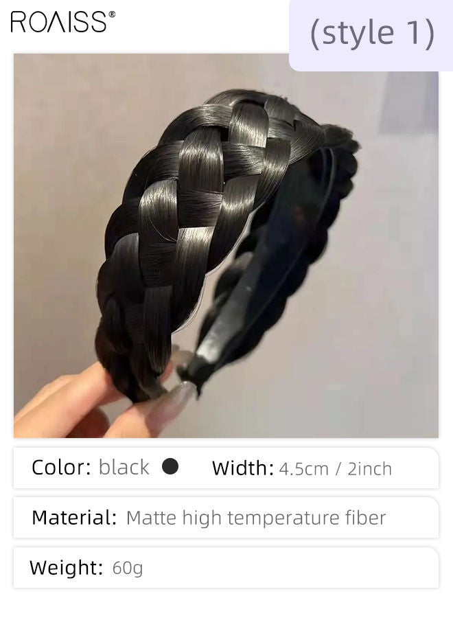 رويس قطعتان من عقال الشعر المضفور الأنيق للنساء، عصابات شعر مستعار مضفرة غير مرئية مصنوعة يدويًا ، إكسسوارات شعر مضفرة يدويًا غير قابلة للانزلاق، أسود - Image 3