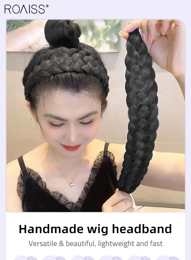 رويس قطعتان من عقال الشعر المضفور الأنيق للنساء، عصابات شعر مستعار مضفرة غير مرئية مصنوعة يدويًا ، إكسسوارات شعر مضفرة يدويًا غير قابلة للانزلاق، أسود - Image 2
