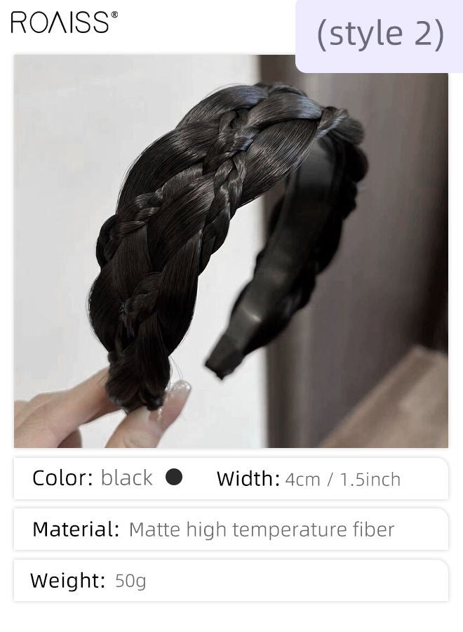 رويس قطعتان من عقال الشعر المضفور الأنيق للنساء، عصابات شعر مستعار مضفرة غير مرئية مصنوعة يدويًا ، إكسسوارات شعر مضفرة يدويًا غير قابلة للانزلاق، أسود - Image 4