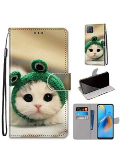HuHa Case Cover For OPPO A72 5G / A73 5G / A53 5G Coloured Drawing Cross Texture Horizontal Flip PU Leather Case with Holder & Card Slots & Wallet & Lanyard Frog Kitten 